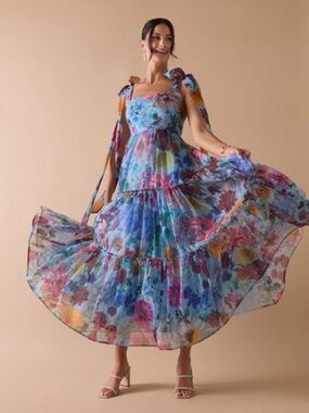 Audrey Parks Alahna Floral Maxi Dress Women’s Sz M Boho Fairy Garden Wedding